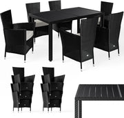 ® Set Mobili da Pranzo da Giardino in Polyrattan 6 Sedie Impilabili Tavolo 150x90cm in WPC Legno Resistente da Terrazza Esterno Nero