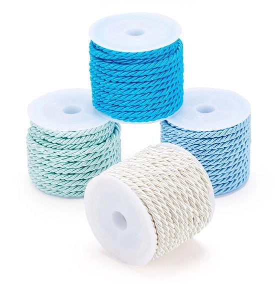Tessuto a Macramè 3mm - 4 Rulli - 5m/Rullo - Corda Tessuta - Poliestere - Leggero e Comodo - Corda per Ricamo