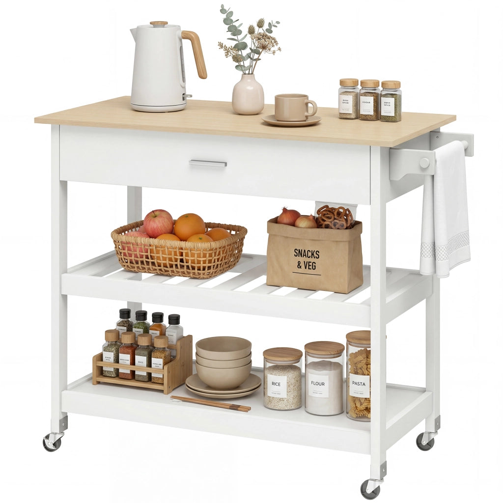 Isola cucina con ruote ¨C zephmum ¨C bianco 120x60x90