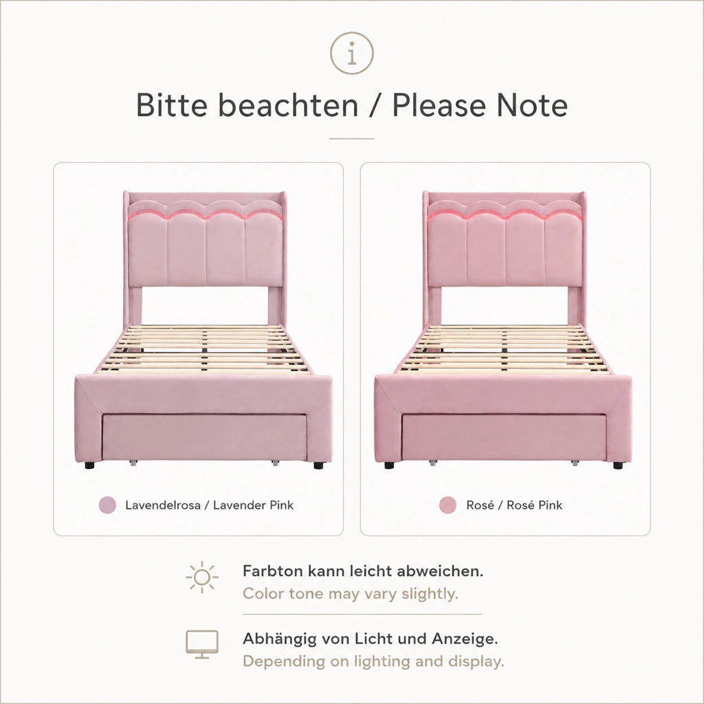 letto imbottito velluto rosa 90 x 200 cm