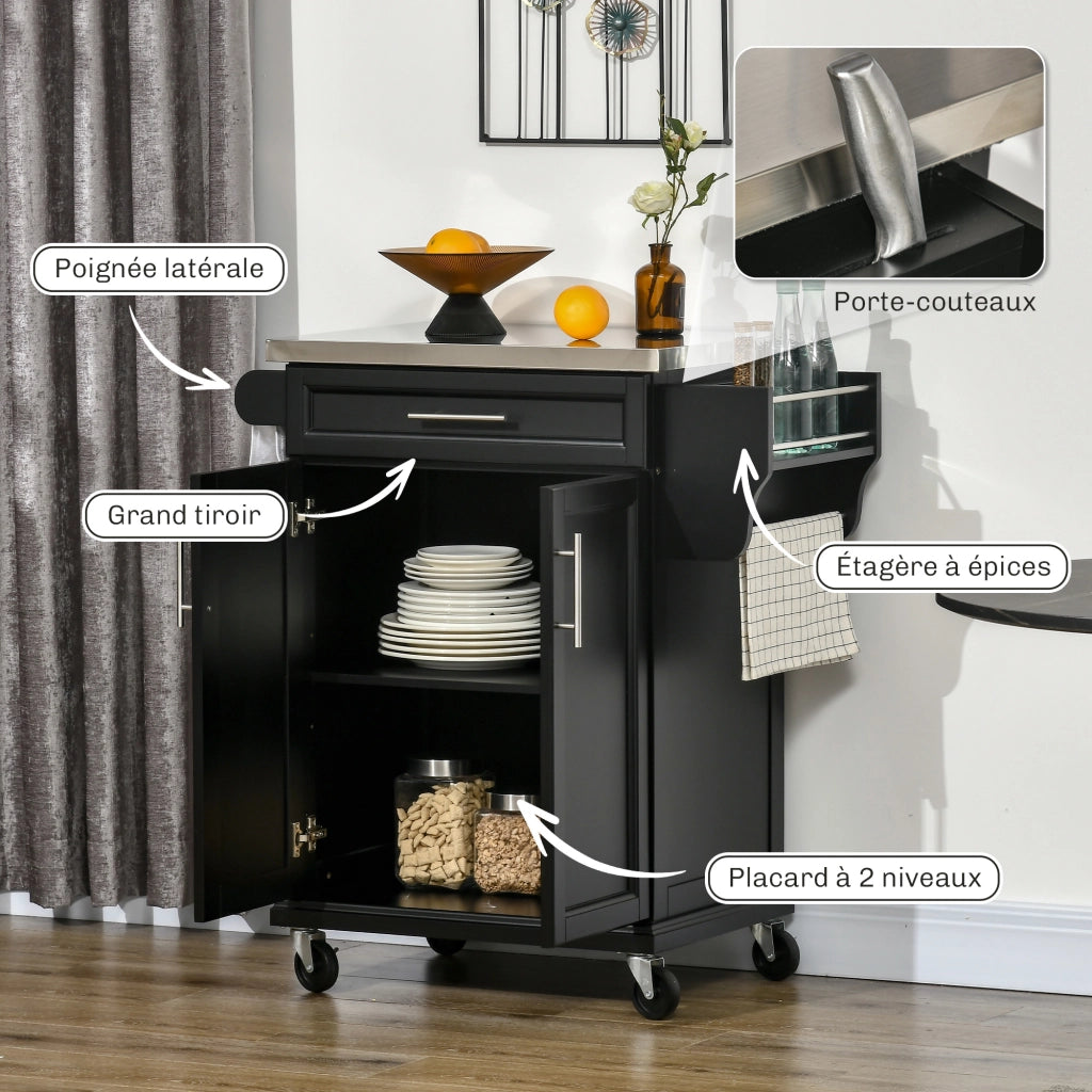 Tavolino da cucina con ruote ¨C zephmum ¨C nero, acciaio inox, 83.5x45.7x90.5 cm