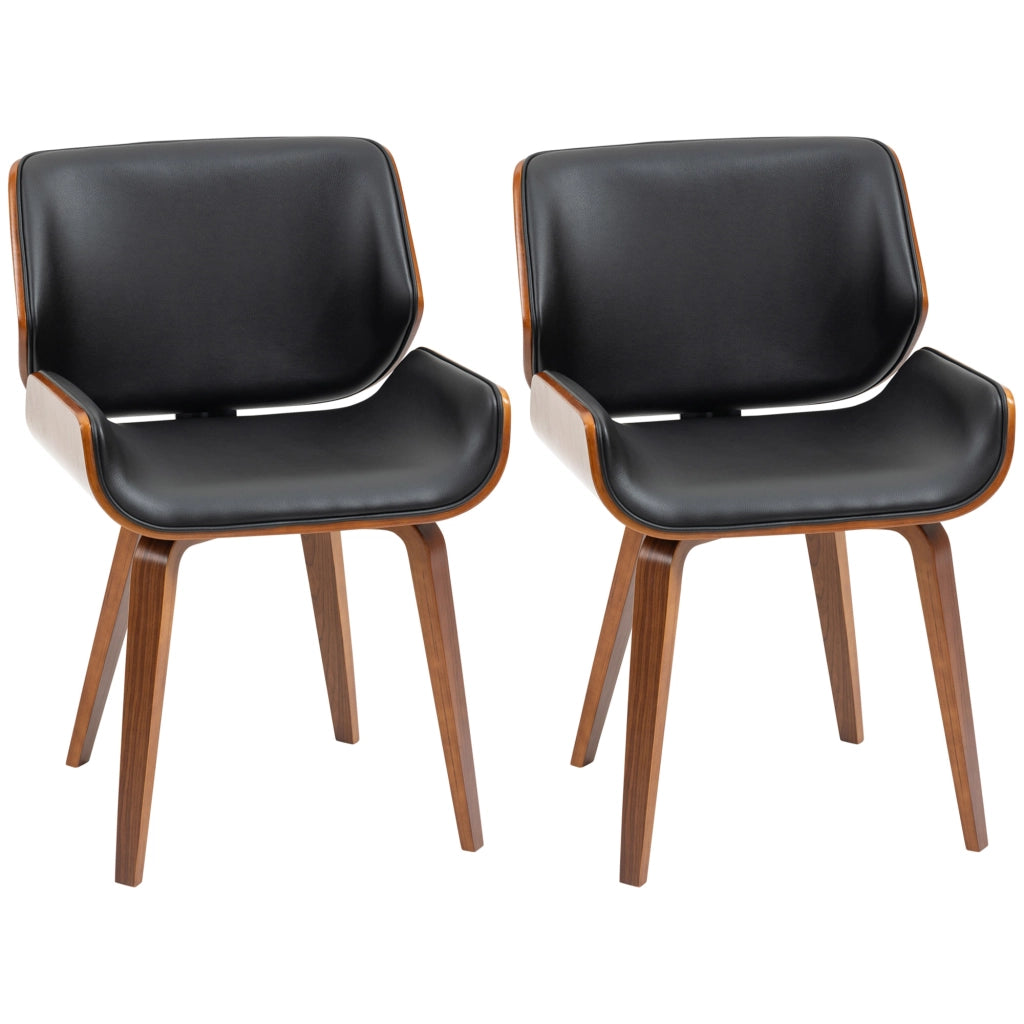 Set di 2 Sedie da Pranzo Stile Vintage Imbottite in Legno e Finta Pelle PU Nero e Marrone