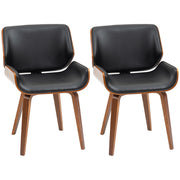 Set di 2 Sedie da Pranzo Stile Vintage Imbottite in Legno e Finta Pelle PU Nero e Marrone