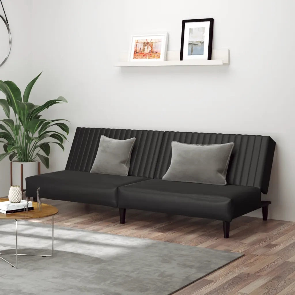 Divano Letto a 2 Posti Nero in Similpelle 375947