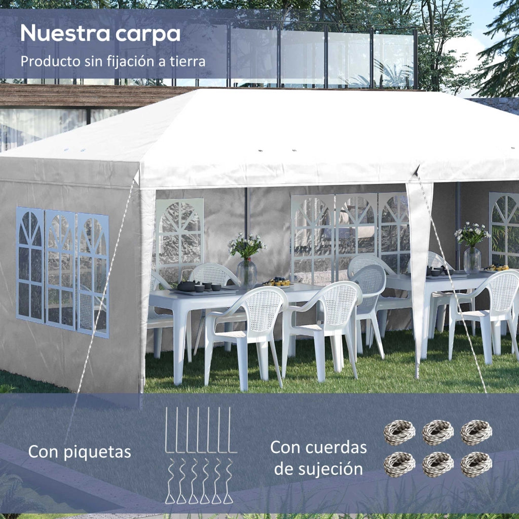 Carpa Pieghevole per Giardino 6x3 m ¨C zephmum ¨C Bianco con 4 Finestre e Laterali