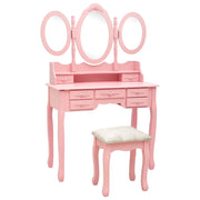 Tavolo da Trucco con Sgabello e Specchio Pieghevole in 3 Rosa cod mxl 73689