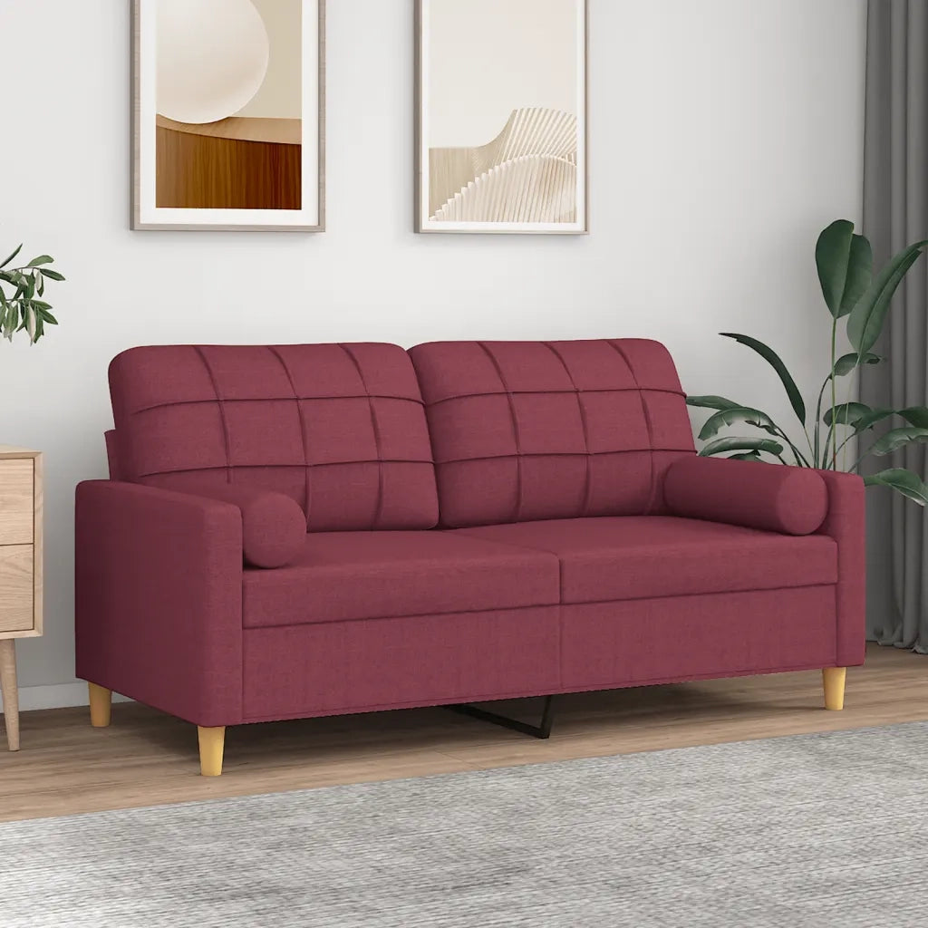 Divano | Divano da soggiorno | Sofa a 2 Posti con Cuscini Rosso Vino 140 cm in Tessuto