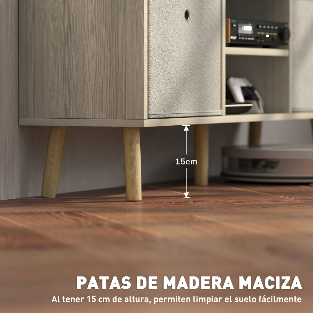 Mobile TV con 2 cassetti e ripiani aperti ¨C zephmum ¨C Legno e Beige 50 pollici