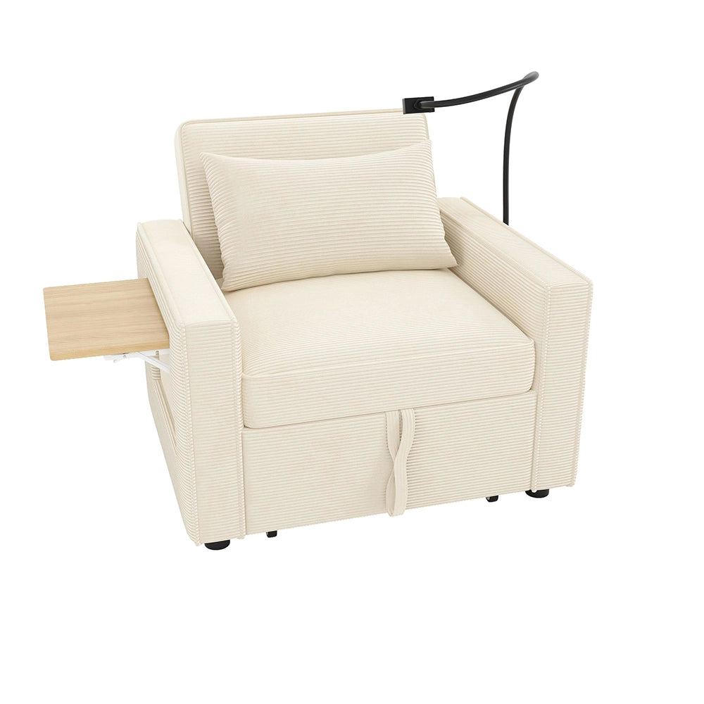 Divano letto pieghevole - Xylo - Con USB, 1 posto, velluto, beige