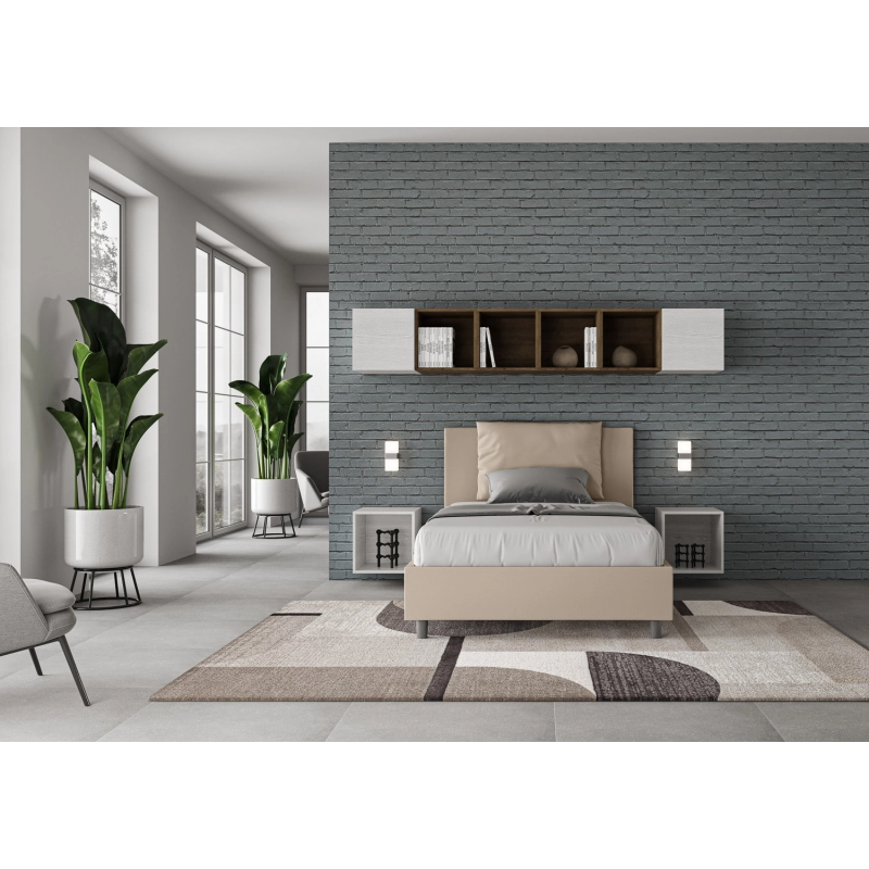 Letto imbottito 1 piazza e mezza 120x190 cm Antea - Similpelle,Tortora,Con rete