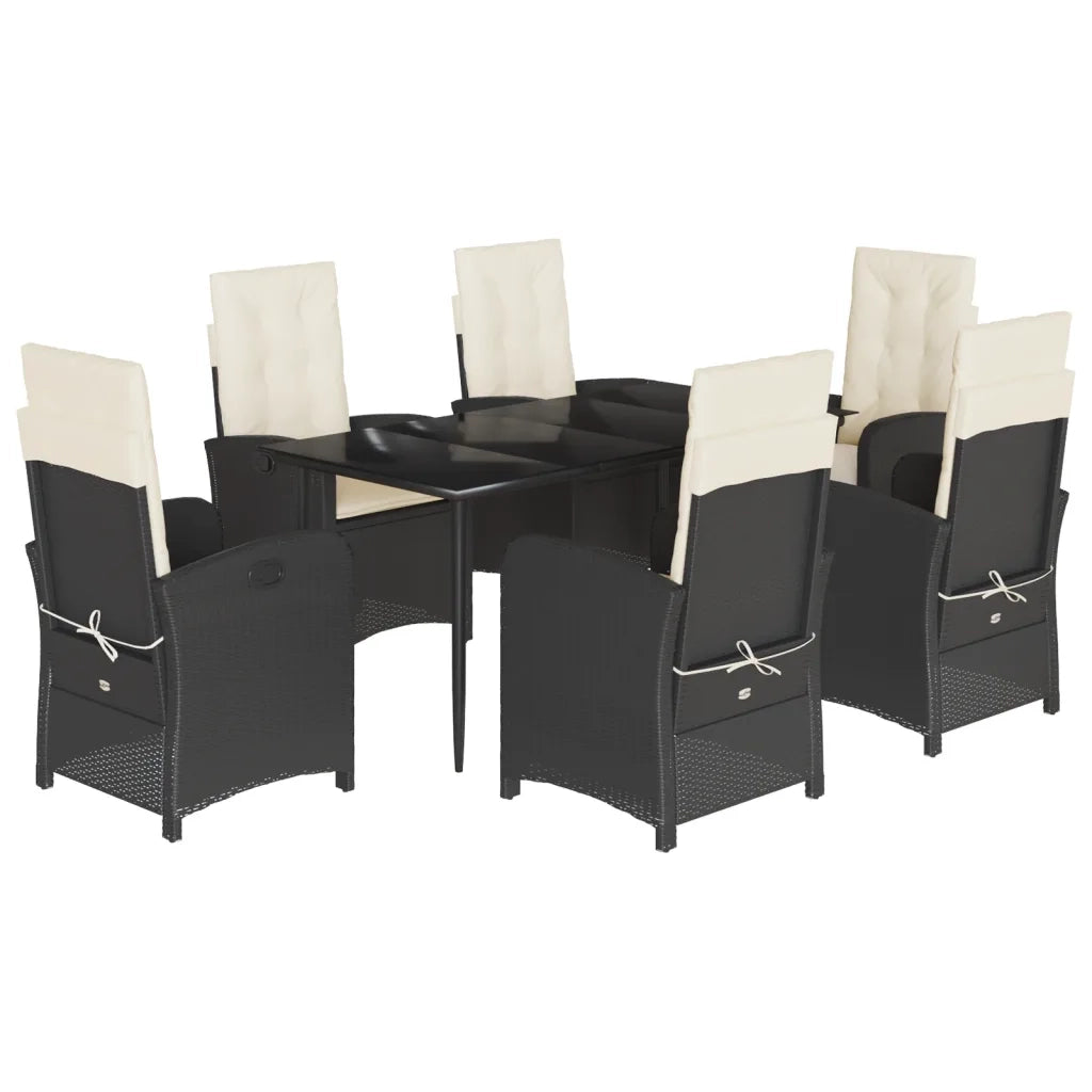 Set da Pranzo da Giardino 7 pz Nero con Cuscini in Polyrattan