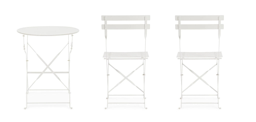 Set 3 Pezzi Bistrot da Giardino con Tavolo e 2 Sedie in Acciaio Verniciato Austin Bianco