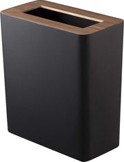 Contenitore di rifiuti 10L, rettangolare, nero, acciaio/legno, design minimalista, 28 x 15 x 30 cm (LxBxH)