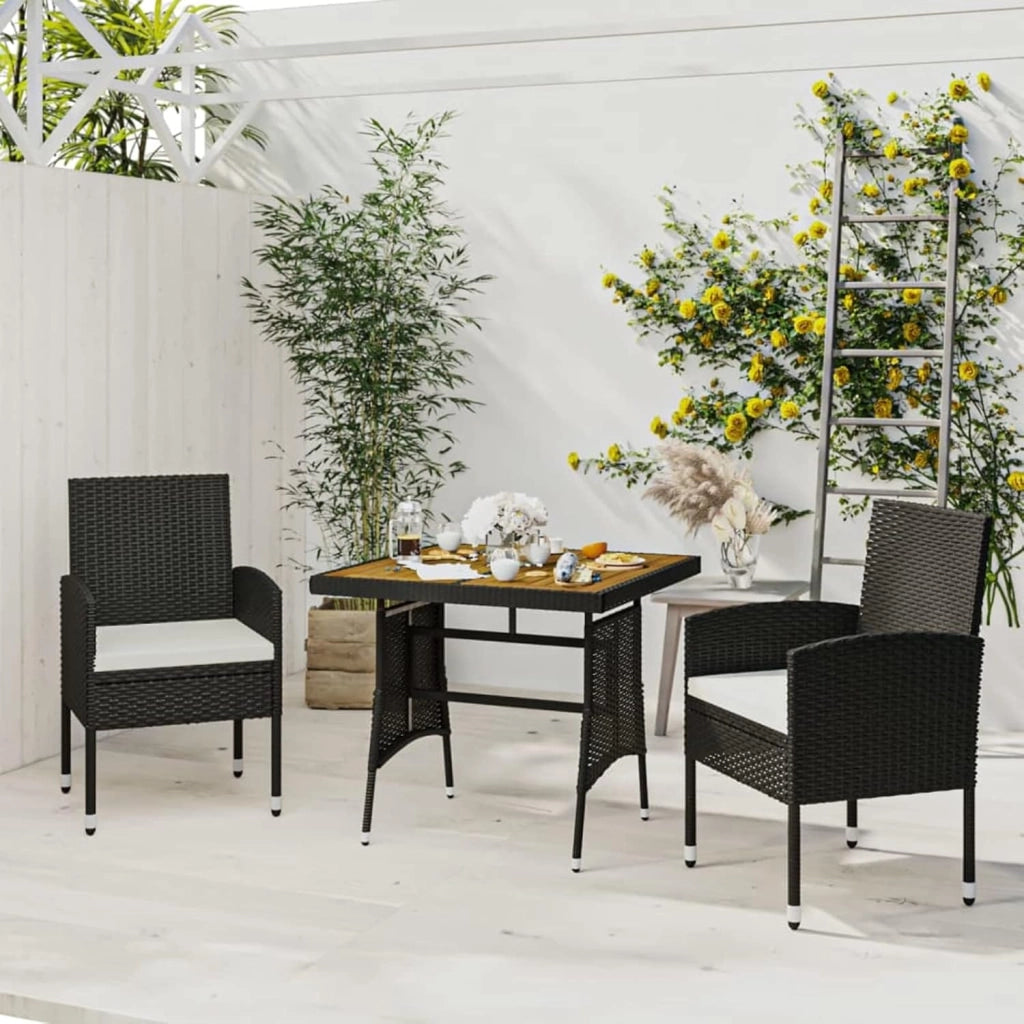 Set da pranzo da giardino 3 pezzi, tavolo e sedie terrazza, set tavolo e sedie da giardino, mobili da giardino, set di mobili da giardino, rattan sintetico nero