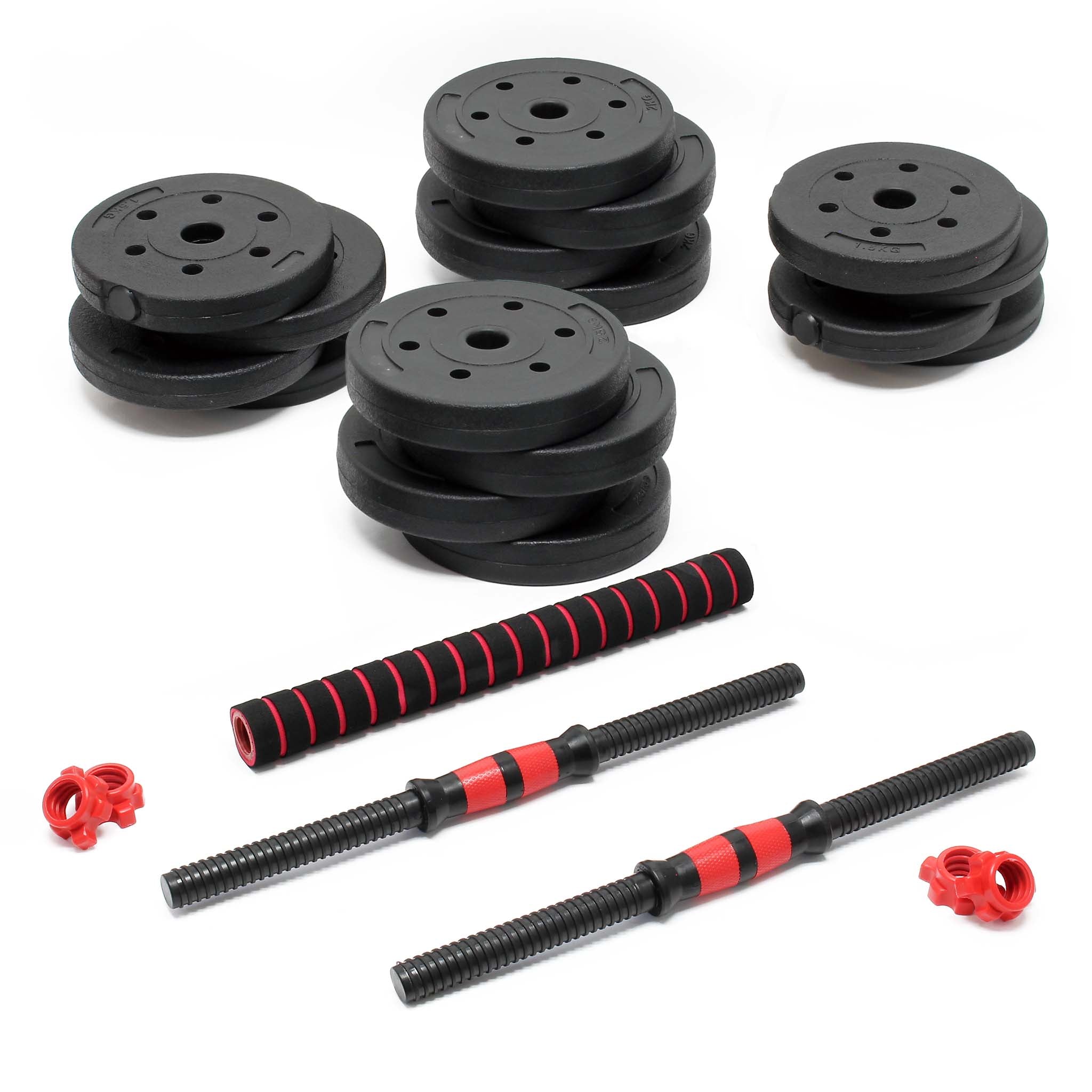 LUXTRI Set manubrio corto e bilanciere 2in1 30kg con 16 dischi per fitness allenamento forza