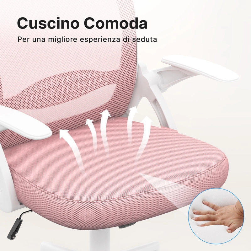 Sedia Ufficio con Supporto Lombare - RATTANTREE - Sedia Ufficio da Scrivania ergonomica Braccioli 90¡ã Regolabile - Rosa