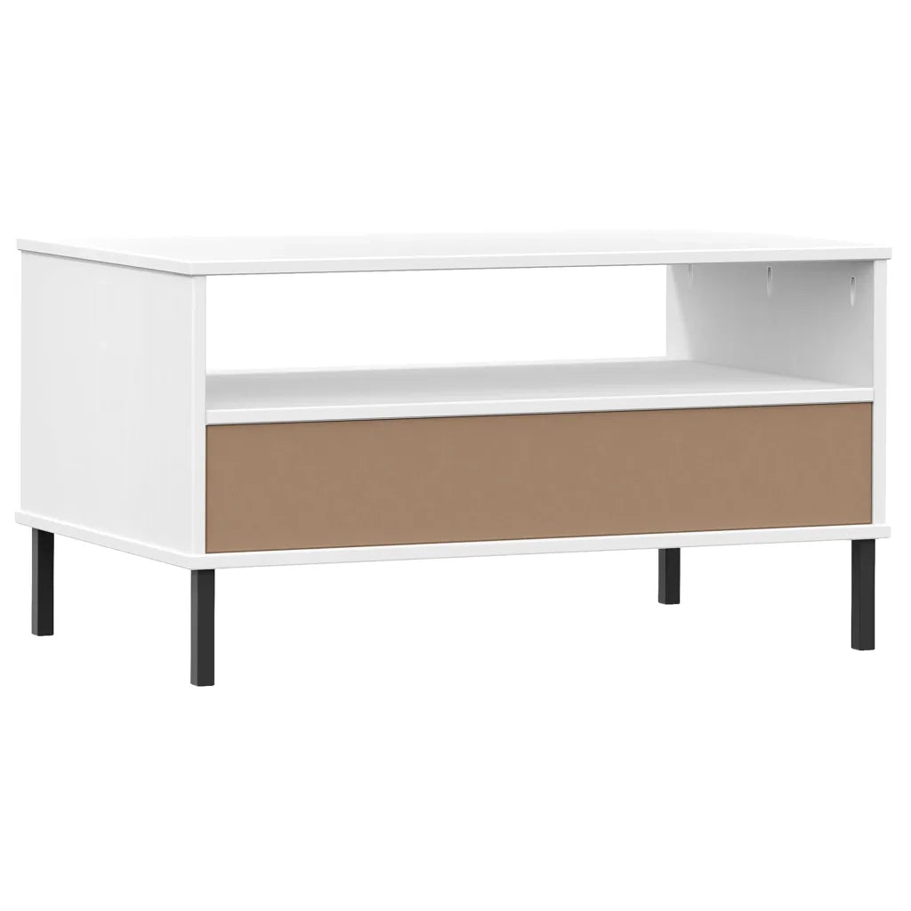 Tavolino da salotto | Tavolino da caff¨¨ | Tavolino da Soggiorno Gambe Metallo Bianco 85x50x45 cm Legno Massello OSLO