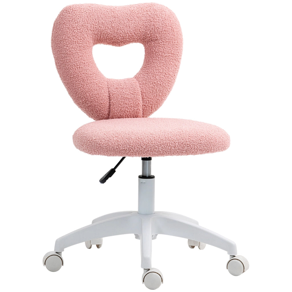 Sedia girevole da ufficio con schienale a cuore, altezza regolabile, tessuto teddy-fleece, colore rosa