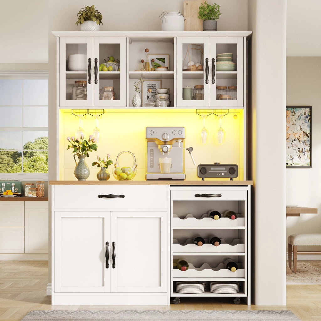 ARMADIO CUCINA con carrello estraibile 140x38x180 cm Bianco in MDF con LED