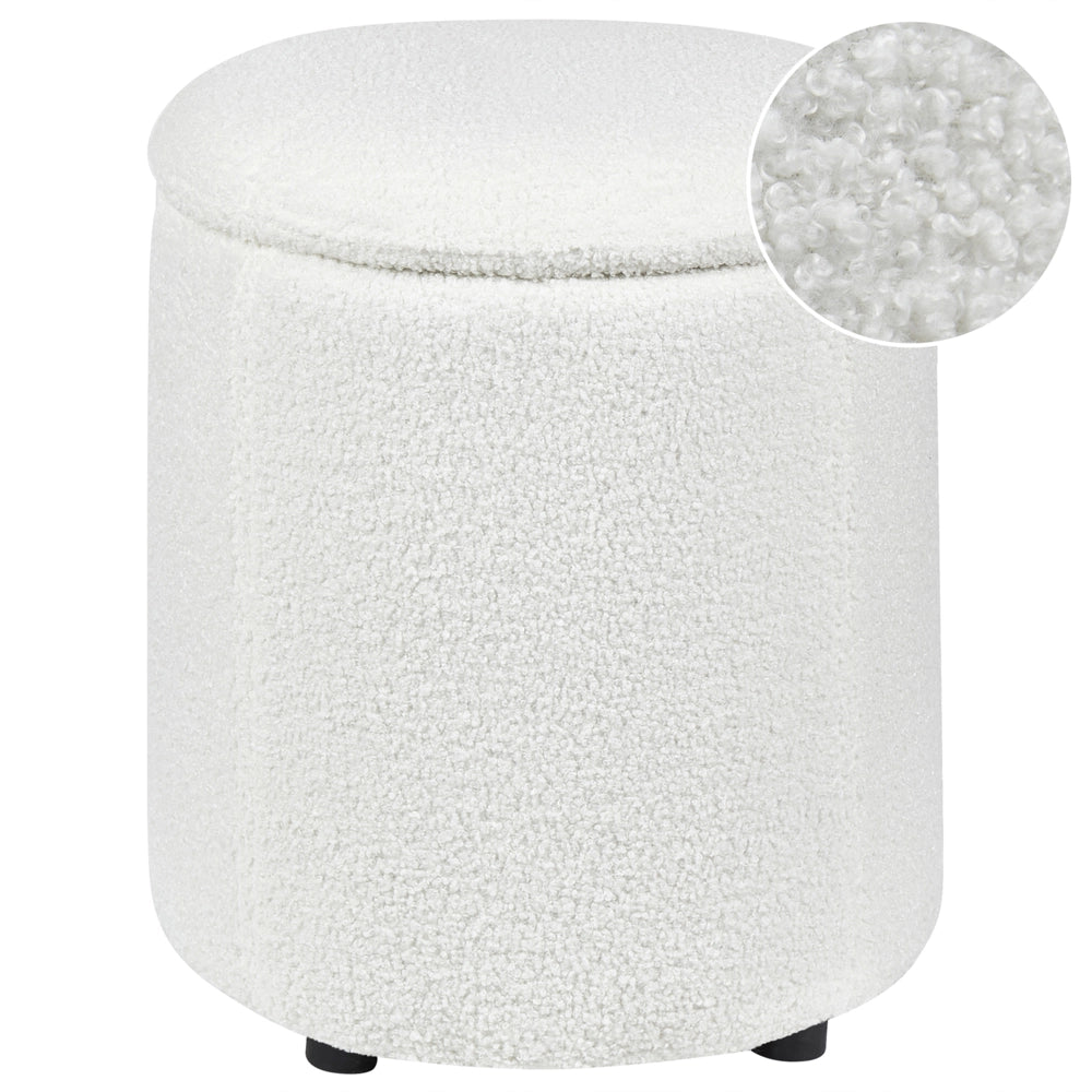Pouf Boucle bianco sporco 40 x 38 cm con sgabello contenitore Glamour