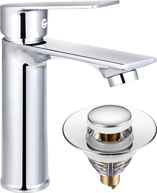 Set di rubinetti da bagno, attuatore di rubinetto da lavabo in cromato, regolabile caldo/freddo, rubinetto da bagno risparmiacqua con interruttore per lavabo in acciaio inossidabile (le tubazioni non sono incluse)