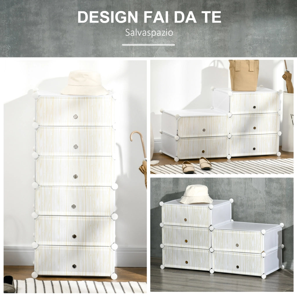 EasyComfort Mobile Scarpiera Modulare Salvaspazio, 6 Cubi 45x35x17 cm in Acciaio e PP, Bianco