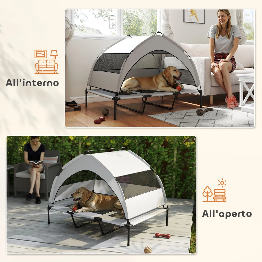 Brandina per Cani Rialzata 122x92x94 cm con Copertura a 3 Lati Rimovibile Tessuto Grigio Chiaro e Nero