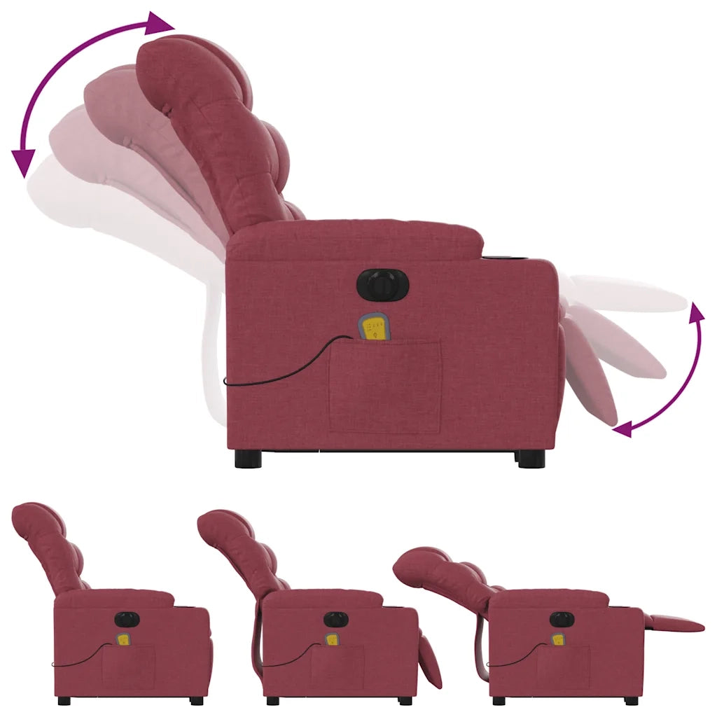 Poltrona Alzapersona Massaggiante Elettrica Rosso Vino Tessuto 3206675