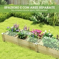 Letto Rialzato per Orto e Giardino con Divisorio Interno e Fondo Aperto, 237x60x25cm, Legno Naturale