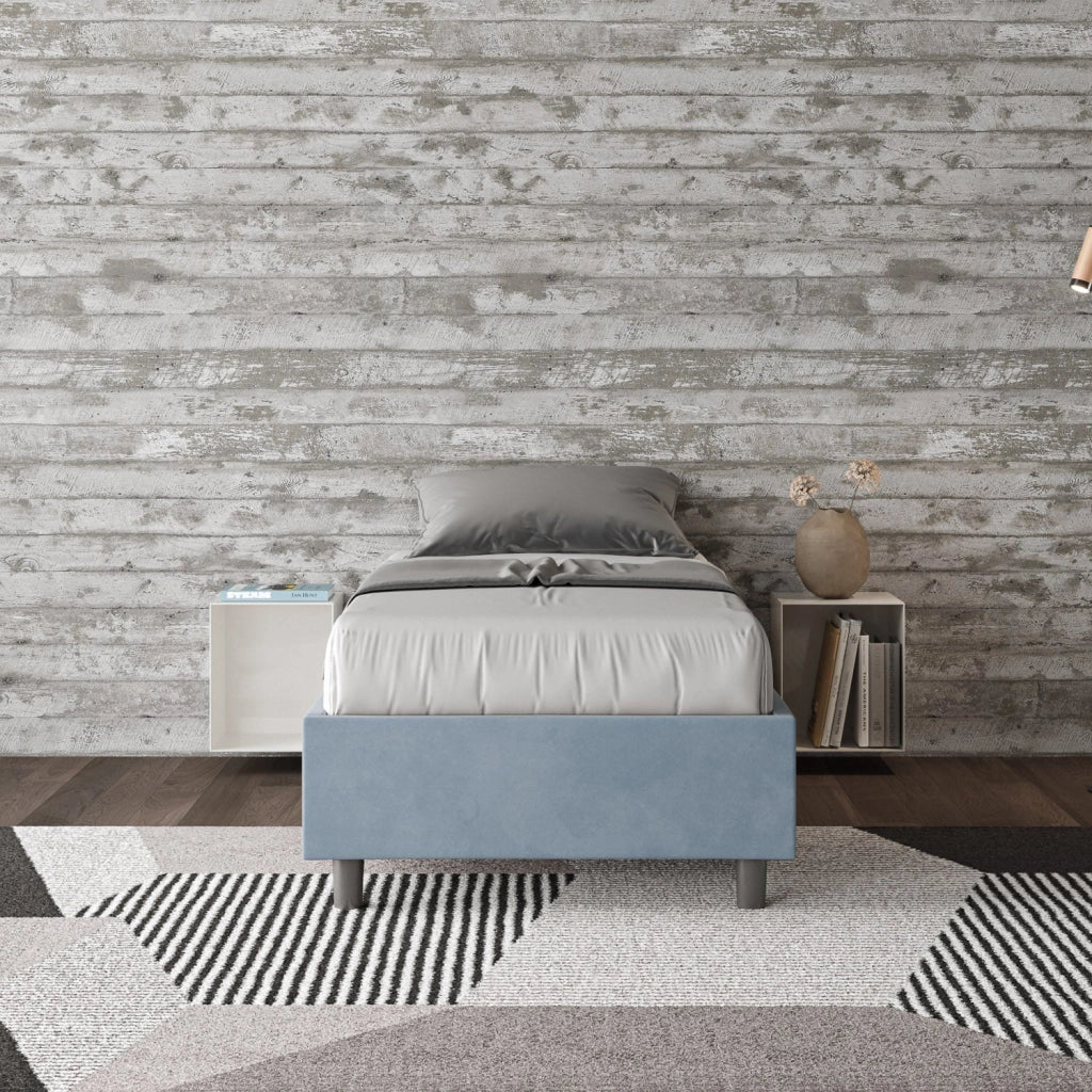 Letto singolo contenitore imbottito 80x190 microfibra azzurro Azelia