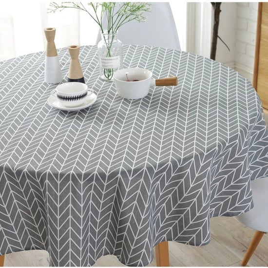 Tavolo da giardino con motivi a frecce in stile bohemiano, tovaglia rotonda di tessuto di keper scandinavo, tessuto senza pieghe, adatto per cucina, sala da pranzo, feste e pic nic all'aperto (circa 120 cm).