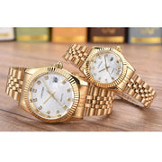 Trade Shop - Orologio Uomo Donna Longbo 80435 In Acciaio Con Strass Impermeabile Dorato Bianco -