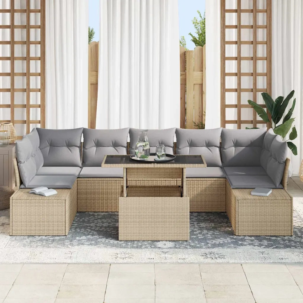 Set Divano da Giardino con cuscino 8 pcs Beige e Grigio Chiaro