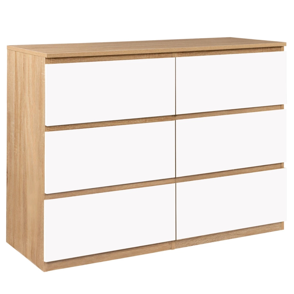 IDMarket - TOMI 110 cm cassettiera a 6 cassetti effetto faggio e bianco