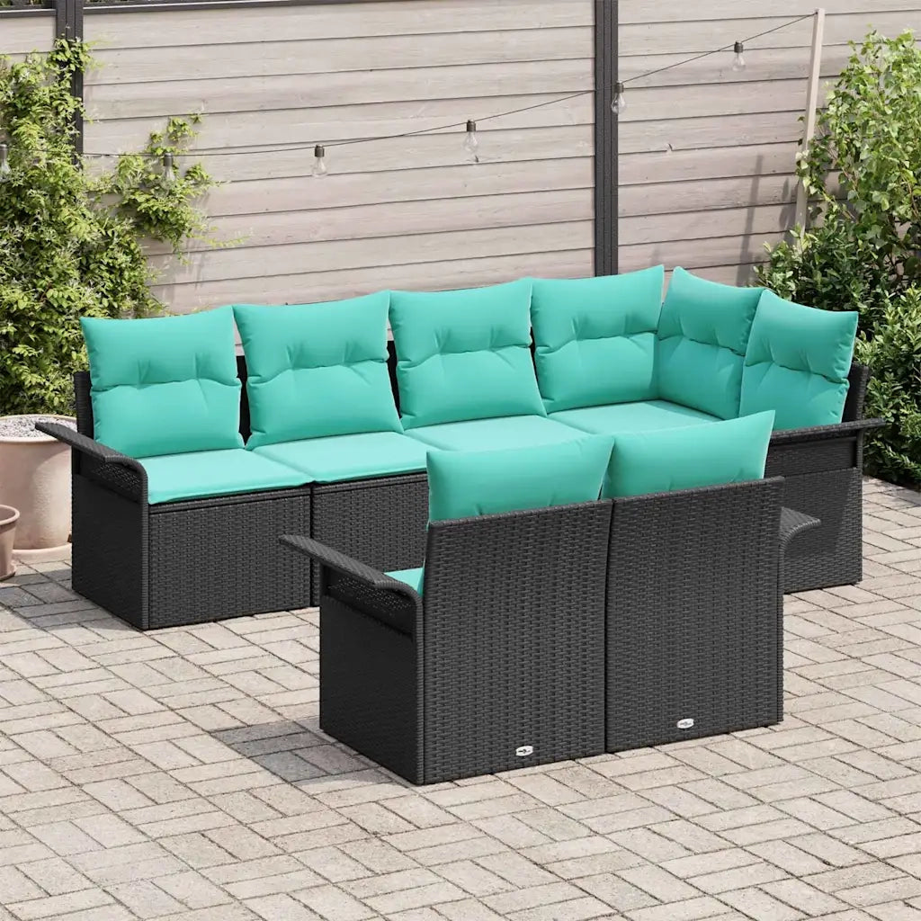 Set Divano da Giardino con cuscino 7 pcs Nero Poly Rattan