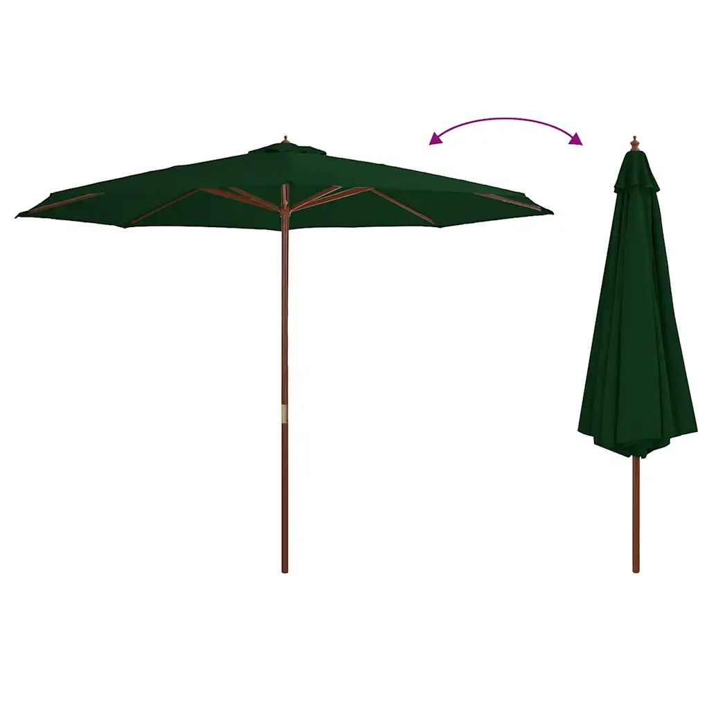Ombrellone da Esterni-Ombrello da giardino con Palo in Legno 350 cm Verde