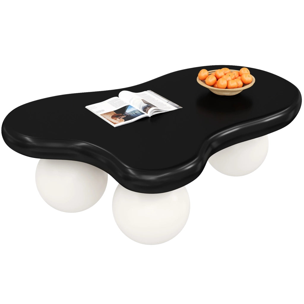 Tavolino da Caffè Forma Nuvola con LED 16 Colori; 4 Gambe Rotonde; Stile Moderno; in MDF; Nero e Bianco; 95×62;5×32 cm