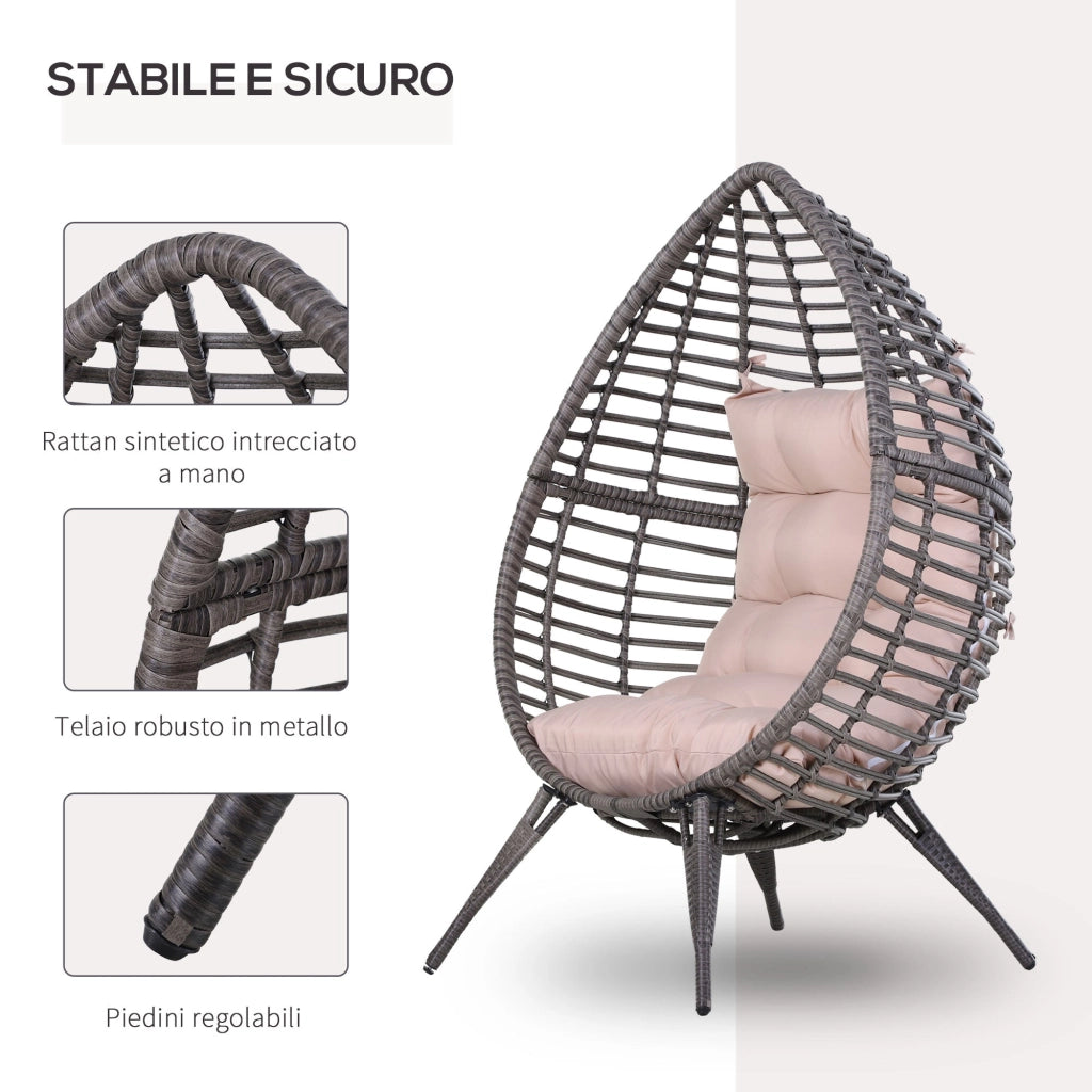Poltrona da Giardino in Vimini 101x89x156 cm con Cuscino  Beige