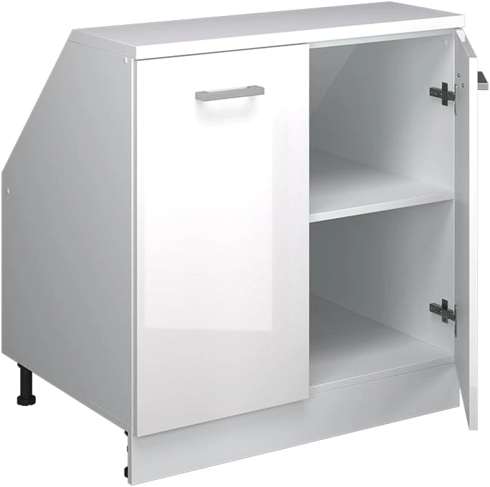 Mobile sottotetto Rion, Bianco lucido, 80 x 81.6 cm con 2 porte, carcassa 60 cm profondità, adatto per il salvaspazio sotto tetti spioventi