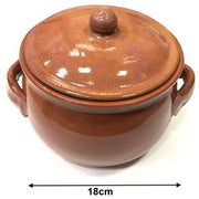 Trade Shop - Pentola Tegame In Terracotta Bombata Con Manici E Coperchio Da Forno Cottura 18 -