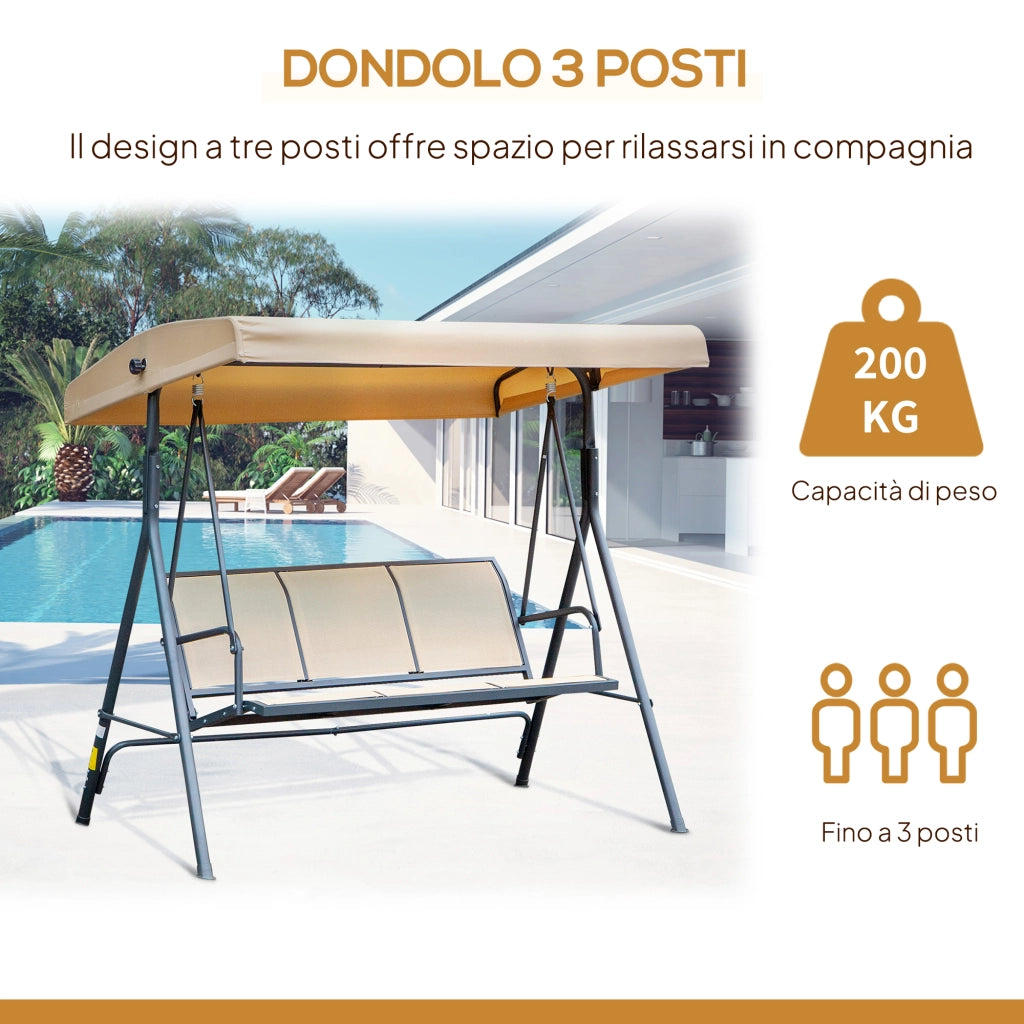 Dondolo da Giardino 3 Posti ¨C zephmum ¨C Beige, Acciaio, Tettuccio