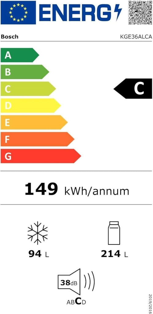 Bosch Serie 6 KGE36ALCA Frigorifero combinato da libera installazione 186 x 60 cm Metal look ?lasse C