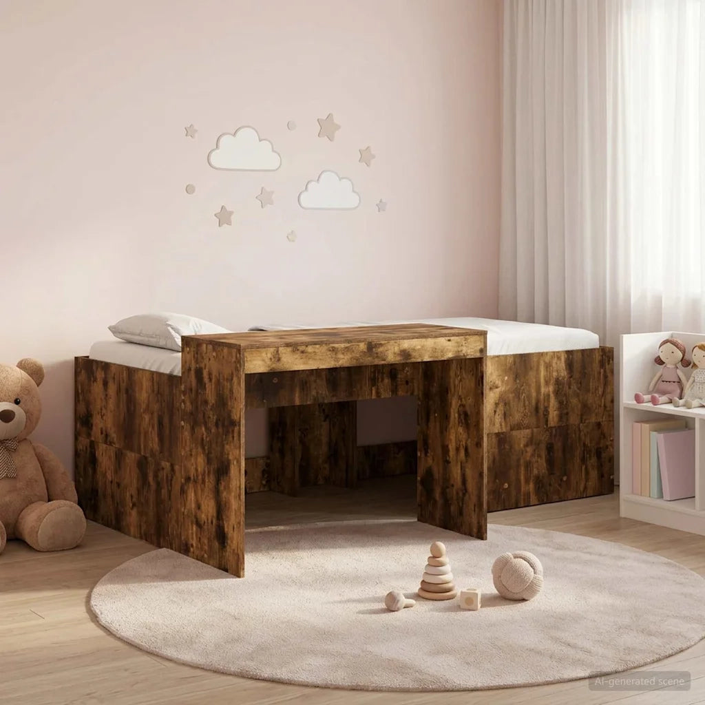 Letto alto per bambini con scrivania Rovere Fumo 80 x 200 cm