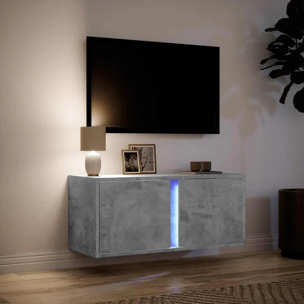 Mobile TV a Parete con Luci LED Grigio Cemento 80x31x35 cm 852260