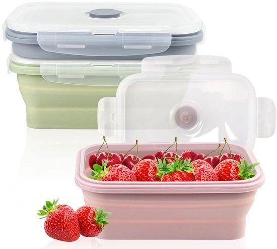 Collezione di 3 contenitori da picnic opachi, 550 ml, con coperchio, contenitori da cibo pieghevoli in silicone