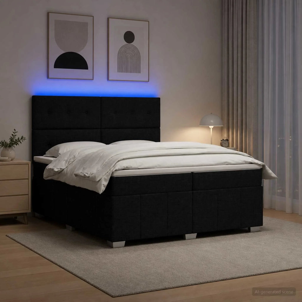 Letto Box Spring LED con Materasso Nero 200 x 200 cm Tessuto 3455684