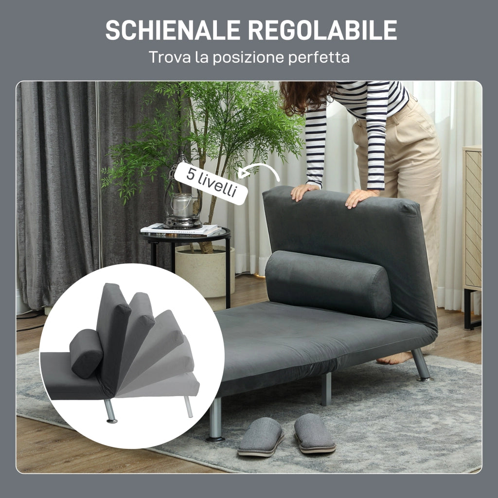 Poltrona Letto Singolo 3 in 1 75x70x75 cm in Tessuto Effetto Lino Grigio Scuro