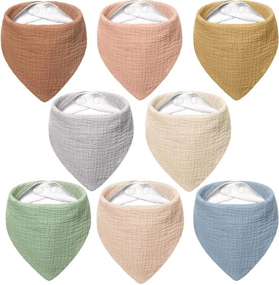 Bambini Slabbetti in Muslin, Quadrati di Stoffa di Cotone, Asciugamani per Bambini per Ragazzi e Ragazze, 100% Cotone, Adattabili, 8 Pezzi (Tonalità Neutre Pastello)