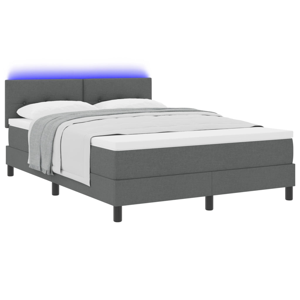 Letto a molle con materasso e LED Grigio Scuro 140x200 cm Tessuto