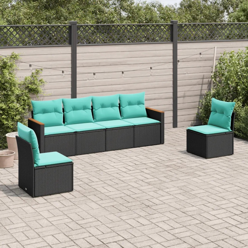 Set Divani da Giardino 6 pz con Cuscini Nero in Polyrattan 3225861